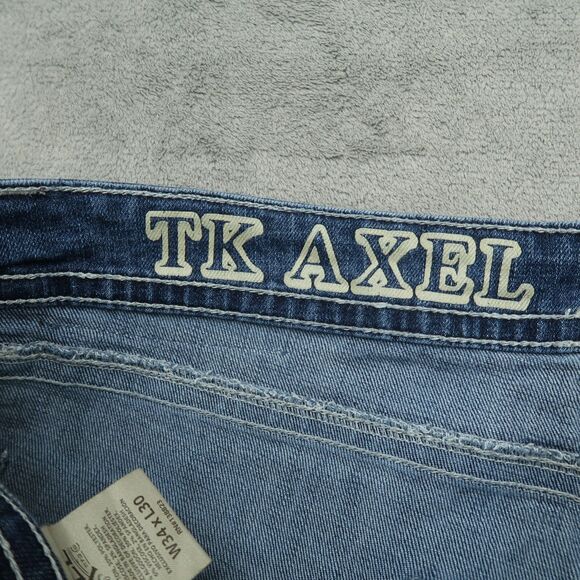 TK AXEL Jeans Mens Size 34x30 Blue Slim Bootcut Flex Denim Pants Flap Pockets - Picture 11 of 16